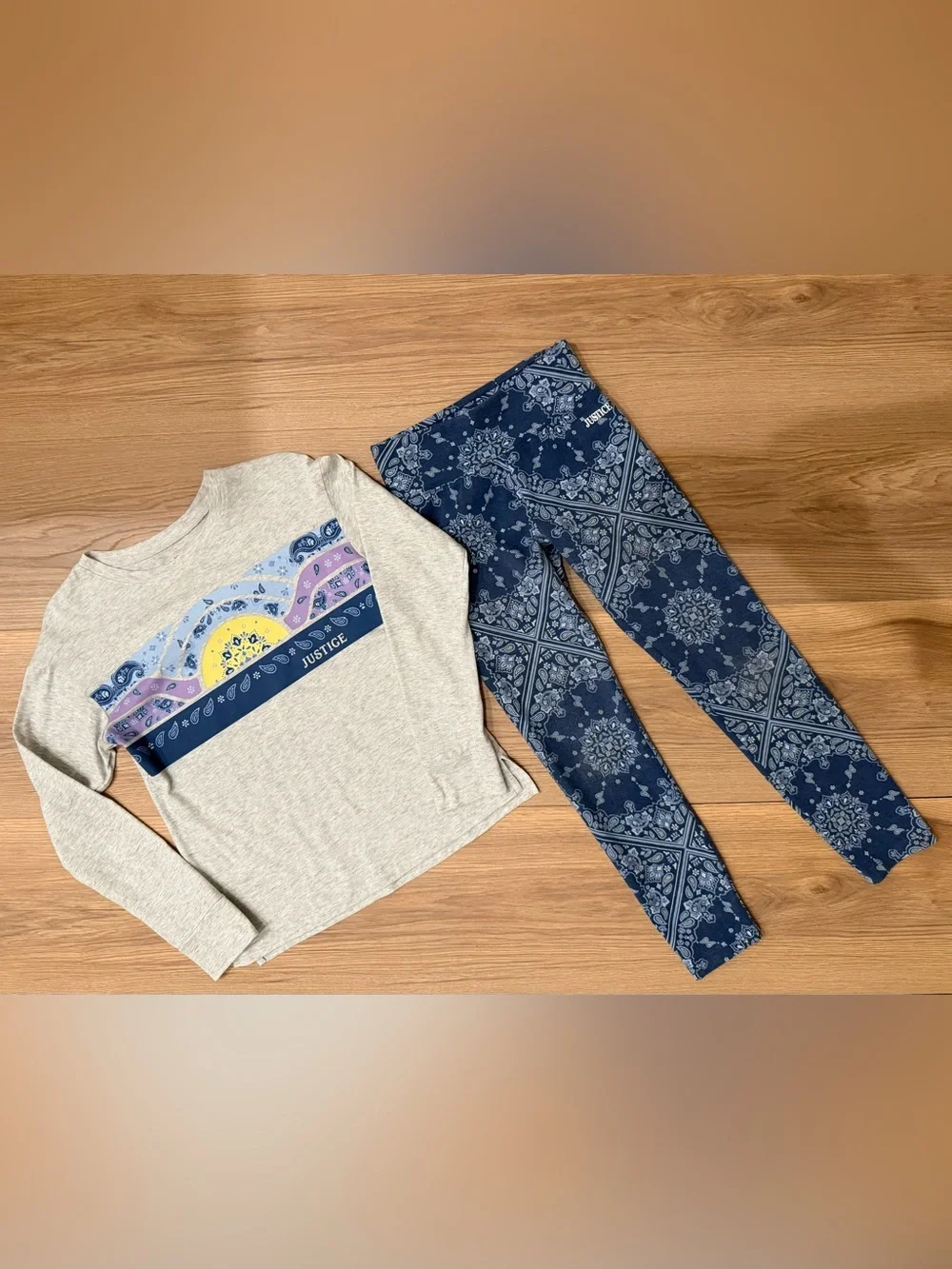 Justice Navy Paisley Print Top & Free Leggings- Girls 10